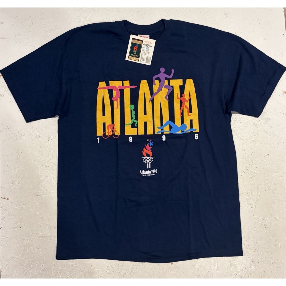 Vintage 1996 USA Atlanta Olympics Navy T-Shirt Mens XL Fencing Swimming Running